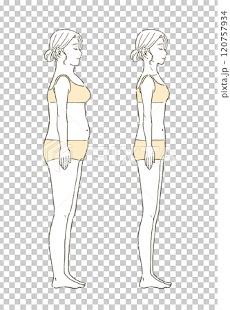 ビューティー　横から見たダイエットに成功する女性のイラストレーション 120757934