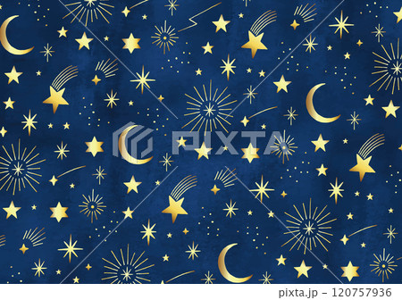 手描きの金の星の模様（シームレスではありません） 120757936