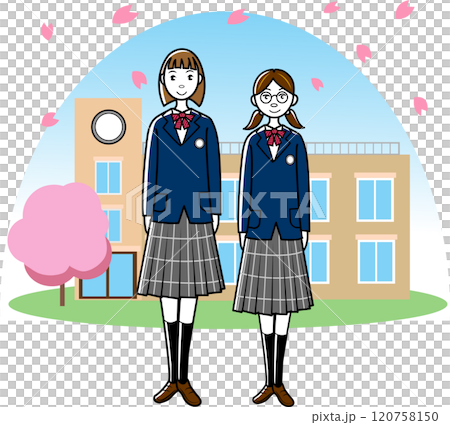 校舎の前の女子学生 校舎の前の女子学生 120758150