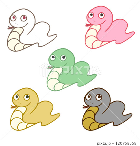 ヘビのカラフルなカットイラスト セット 120758359