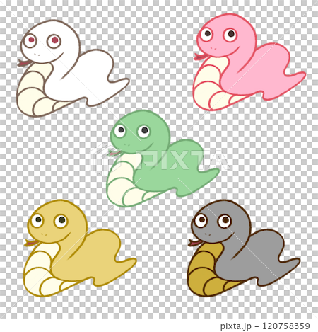 ヘビのカラフルなカットイラスト セット 120758359