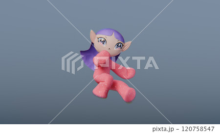 Cute little anime chibi girl in a flying pose. 3d render, 3d illustration. 120758547