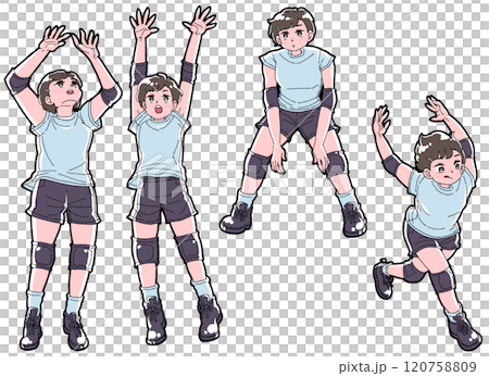 Illustration set of girls playing volleyball Illustration set of girls playing volleyball 120758809