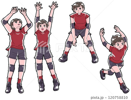 バレーボールをする女の子のイラストセット バレーボールをする女の子のイラストセット 120758810