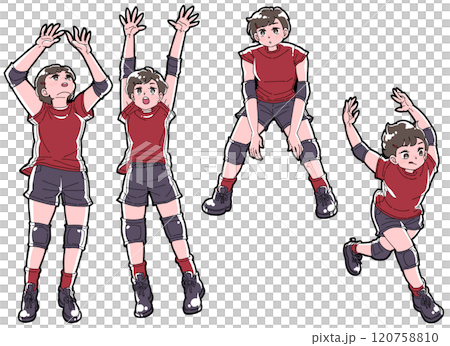 バレーボールをする女の子のイラストセット バレーボールをする女の子のイラストセット 120758810