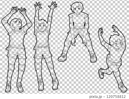 Illustration set of girls playing volleyball Illustration set of girls playing volleyball 120758812