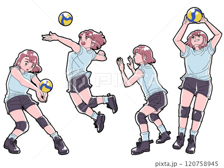 バレーボールをする女の子のイラストセット 120758945