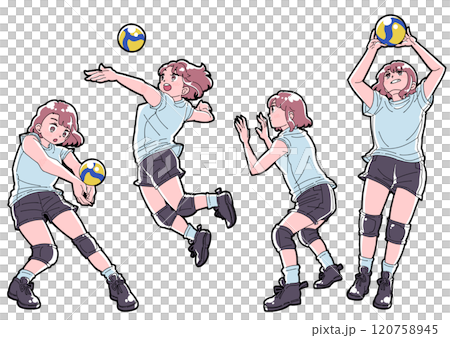 バレーボールをする女の子のイラストセット 120758945