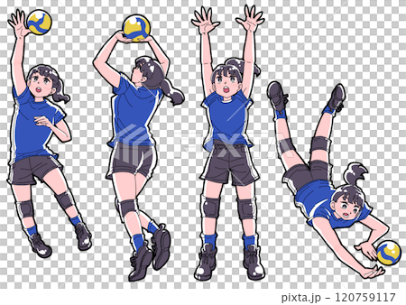 Illustration set of girls playing volleyball 120759117