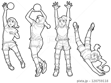 バレーボールをする女の子のイラストセット バレーボールをする女の子のイラストセット 120759118