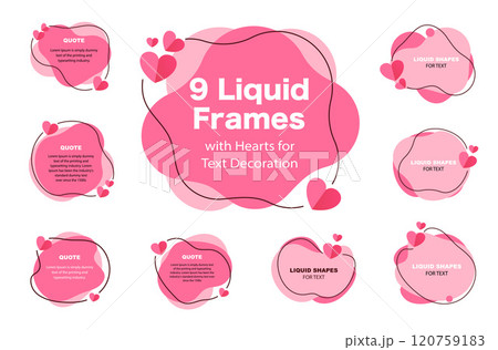 Liquid Geometric Frames with Hearts for Text in Pink Design, set modern shapes in a vector 120759183