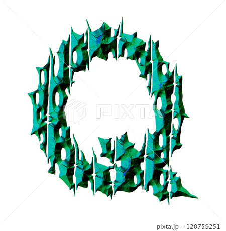 3D rendered illustration. Witchcraft style font. Divided rough letter. 120759251