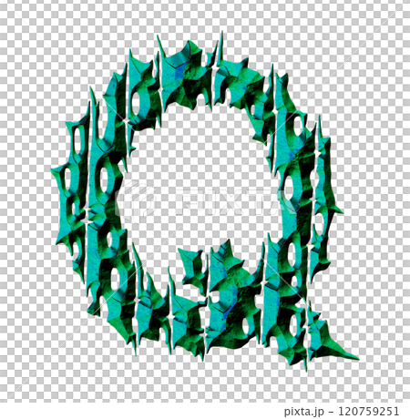 3D rendered illustration. Witchcraft style font. Divided rough letter. 120759251