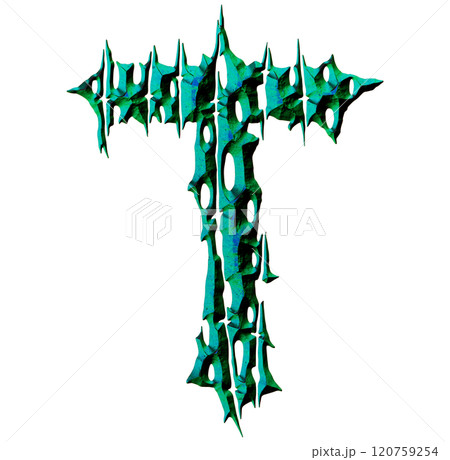 3D rendered illustration. Witchcraft style font. Divided rough letter. 120759254