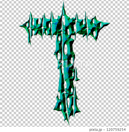 3D rendered illustration. Witchcraft style font. Divided rough letter. 120759254