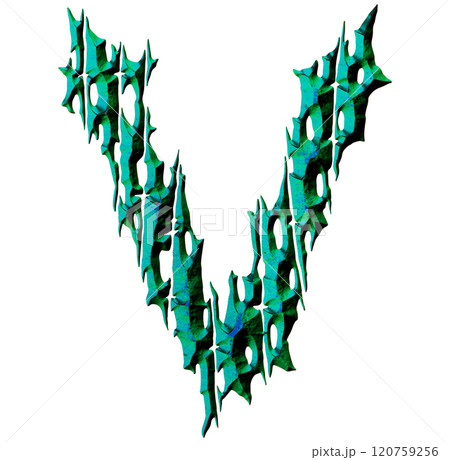 3D rendered illustration. Witchcraft style font. Divided rough letter. 120759256
