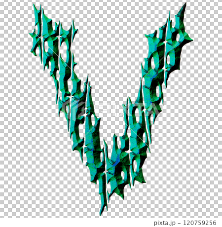 3D rendered illustration. Witchcraft style font. Divided rough letter. 120759256