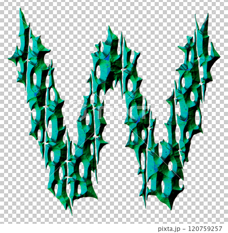 3D rendered illustration. Witchcraft style font. Divided rough letter. 120759257