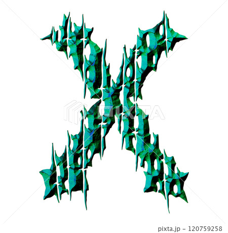 3D rendered illustration. Witchcraft style font. Divided rough letter. 120759258
