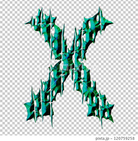 3D rendered illustration. Witchcraft style font. Divided rough letter. 120759258