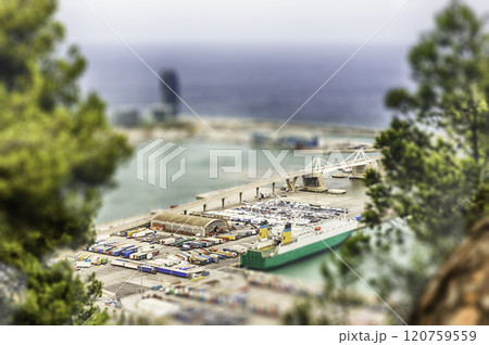 Aerial view over the Port of Barcelona, Catalonia, Spain 120759559