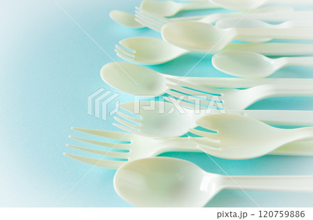 プラスチックスプーン　プラフォーク　使い捨てスプーン　環境問題 120759886