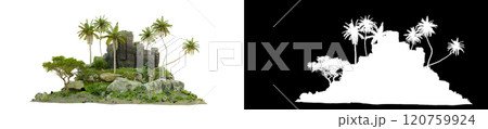 rock mountain with tropical tree isolated on white background 120759924