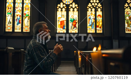 man praying in church. religion, faith, spirituality, religion, god. religion, spirituality, spirituality, faith and god 120760119