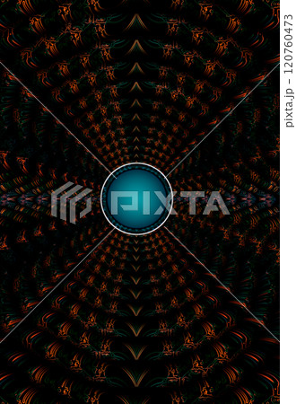 Futuristic color image of the surface with a crater. Structural surface of a volumetric image with a round blue bottom. Futuristic color image of the surface with a crater. Structural surface of a volumetric image with a round blue bottom. 120760473