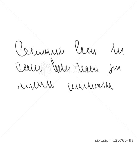 Handwritten scribble unreadable message. Freehand text letter note isolated on white background. Illegible cursive script. Vector hand drawn illustration. 120760493