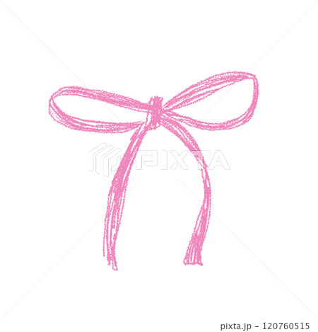 Crayon bow. Pink coquette aesthetic ribbon isolated on white background. Chalk drawing gift decoration. Vector bowknot. 120760515