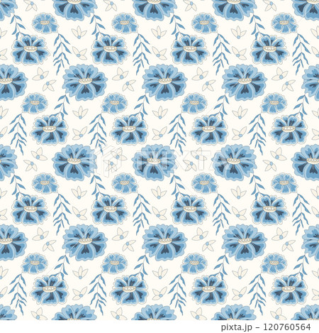 Chinoiserie floral seamless pattern. Flowers repeat background cover. Chintz magnolia, camellia surface pattern design modern wildflowers motif. Vector hand drawn illustration. Chinoiserie floral seamless pattern. Flowers repeat background cover. Chintz magnolia, camellia surface pattern design modern wildflowers motif. Vector hand drawn illustration. 120760564