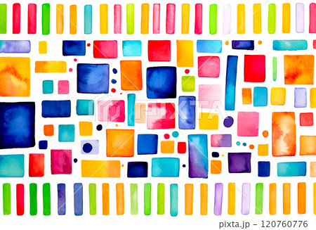 Abstract pattern with bright colorful squares, rectangles, stripes and dots. Multicolor background 120760776