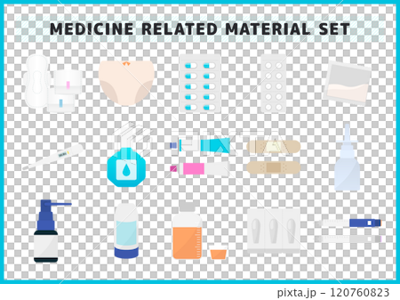 生理用品や薬・市販薬のイラスト素材セット 生理用品や薬・市販薬のイラスト素材セット 120760823