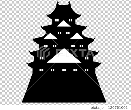 日本城堡黑白剪影插圖的五層、五層城堡塔樓 日本城堡黑白剪影插圖的五層、五層城堡塔樓 120761001