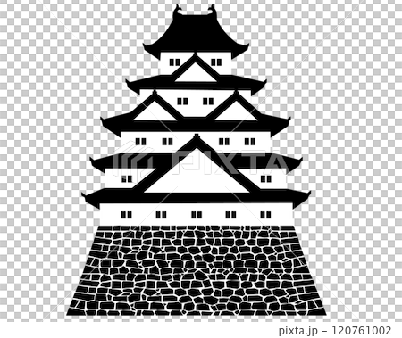 日本の城　五重五階の天守の白黒イラスト 120761002