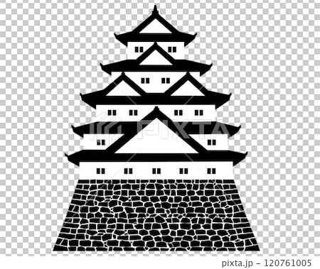 日本の城　五重五階の天守の白黒イラスト 120761005