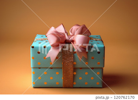 Luxury craft packaging gift box tied golden ribbon blue glitter, shine background, copy space Luxury craft packaging gift box tied golden ribbon blue glitter, shine background, copy space 120762170