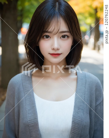 街で優しく微笑むショートヘアの女性 120762248