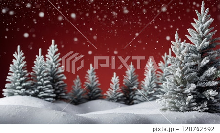 A beautiful snowy Christmas scene featuring charming festive trees adorned with ornaments 120762392