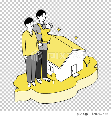 Map of Shiga prefecture and young family and house illustration, vector 120762446