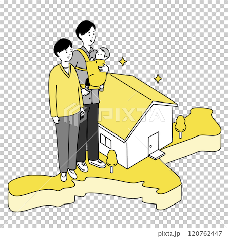 三重縣地圖和年輕家庭/房屋插圖、向量 120762447
