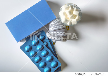 Medical concept. Blue drugs blister packaging. Medical concept. Blue drugs blister packaging. 120762498