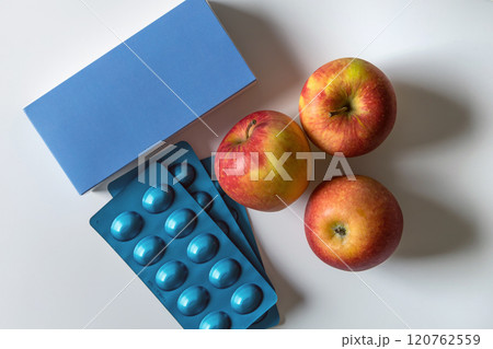 Medical concept. Blue drugs blister packaging. 120762559