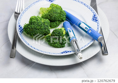 Ozempic Insulin injection pen or insulin cartridge pen for diabetics. Medical equipment for diabetes parients. 120762679