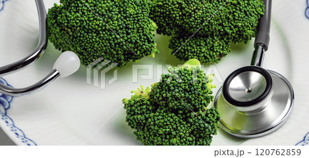 Concept of healthy eating and weight loss. Plate of broccoli. Concept of healthy eating and weight loss. Plate of broccoli. 120762859
