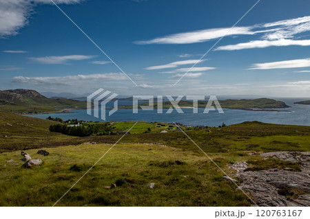 Atlantic Coast With Summer Isles, Isle Ristol And Eilean Mullagrach Near Village Altandhu In The Highlands Of Scotland, UK Atlantic Coast With Summer Isles, Isle Ristol And Eilean Mullagrach Near Village Altandhu In The Highlands Of Scotland, UK 120763167