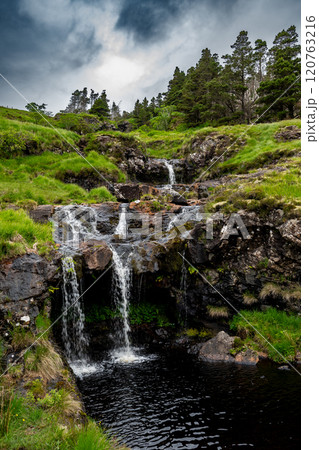 Valley Glen Brittle With River Brittle And Waterfalls With Fairy Pools On The Isle Of Skye In Scotland, UK Valley Glen Brittle With River Brittle And Waterfalls With Fairy Pools On The Isle Of Skye In Scotland, UK 120763216