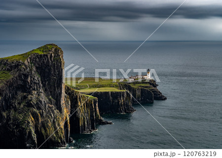 Spectacular Cliffs And Light House On Neist Point At The Atlantic Coast Of The Isle Of Skye In Scotland, UK 120763219