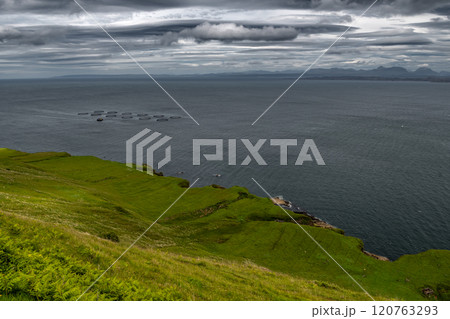 Atlantic Coast With Aquaculture On The Isle Of Skye In Scotland, UK Atlantic Coast With Aquaculture On The Isle Of Skye In Scotland, UK 120763293